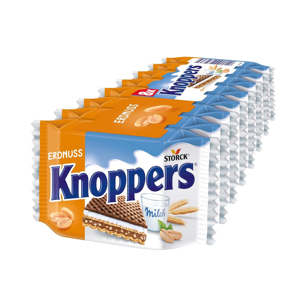 Knoppers Biało-Czarny – 8 x 25g – Plastry wafla nadziewane waflami ciemnego kakao, kawałkami czarnych herbatników, mlekiem i kremem nugatowym
