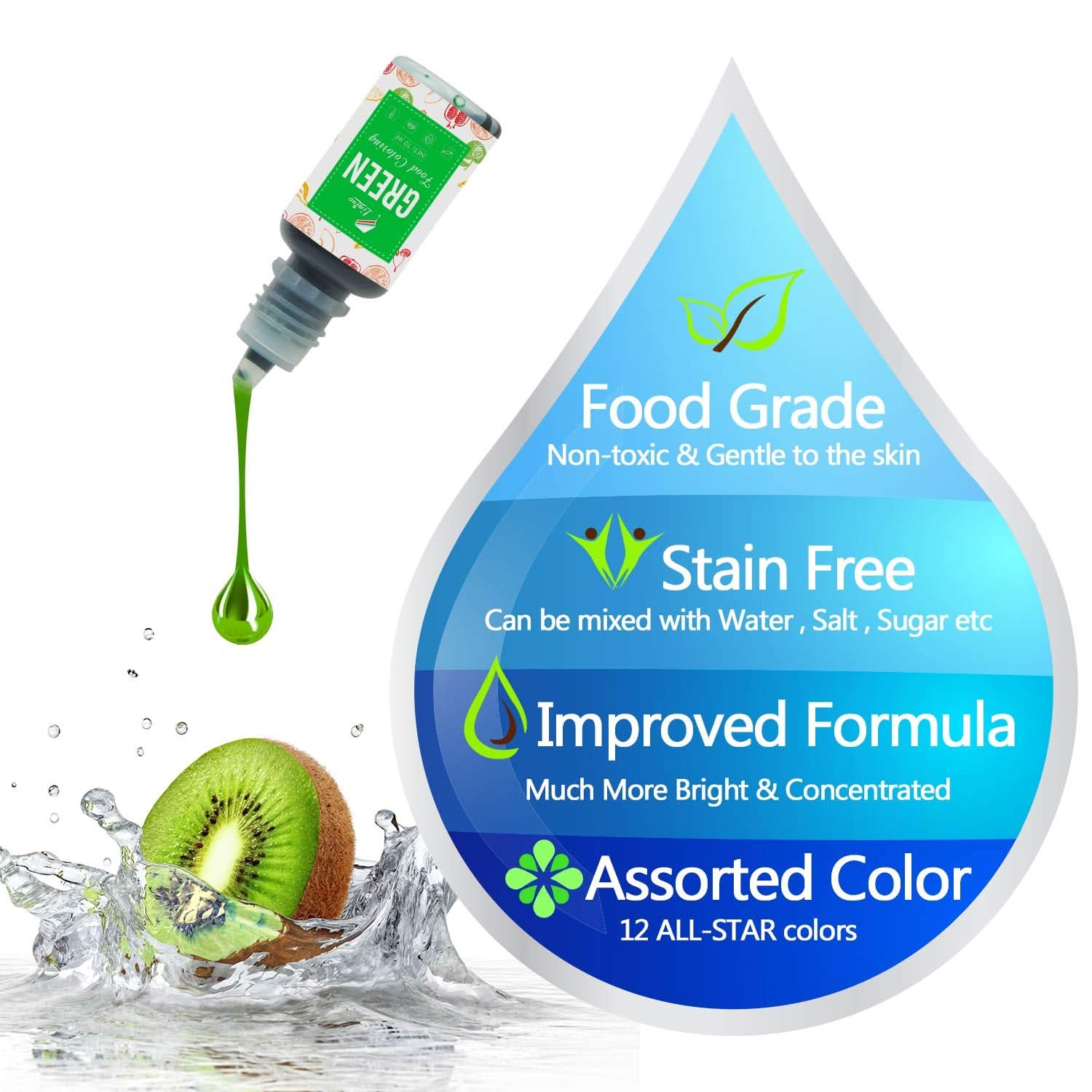 Zestaw 12 barwników spożywczych w płynie, po 10 ml każdy kolor Naty Shop