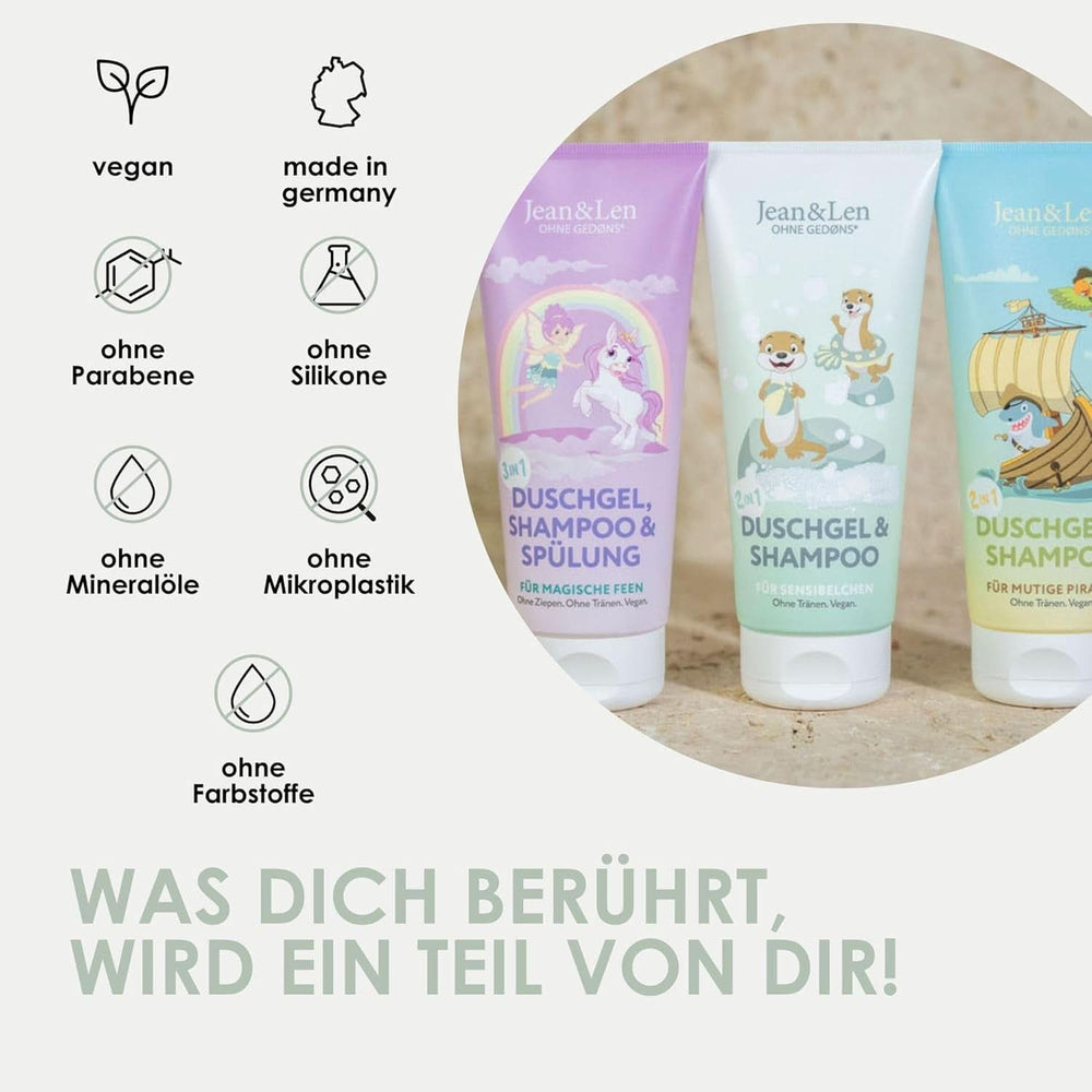 Jean & Len 2 in1, Gel de duș și șampon pentru copii sensibili, 200 ml Duș și baie Naty Shop