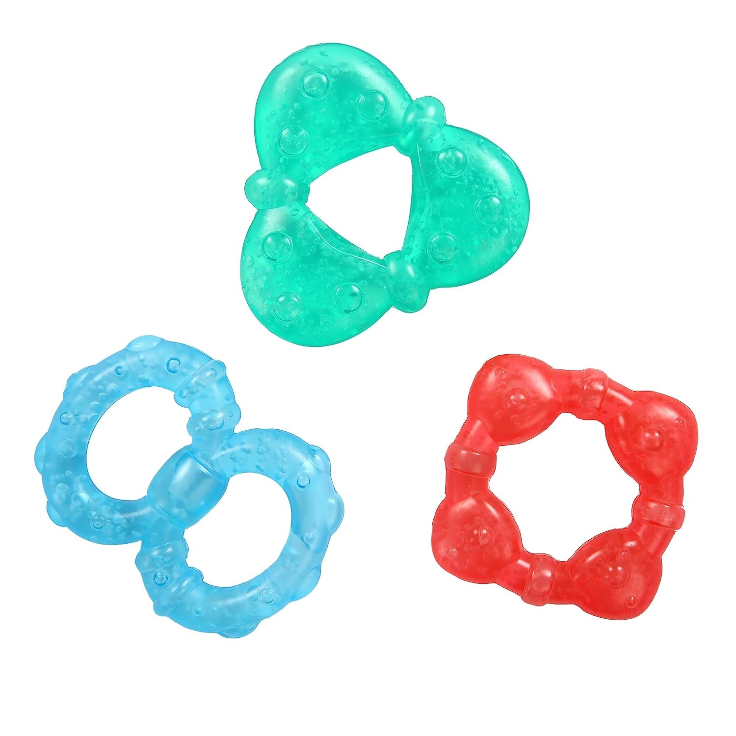 Inele de dentiție Bright Starts Stay Cool, răcoritoare, turcoaz/albastru/roșu, ușor de ținut în mână, tehnologie de răcire de lungă durată, fabricate din silicon, fără BPA
