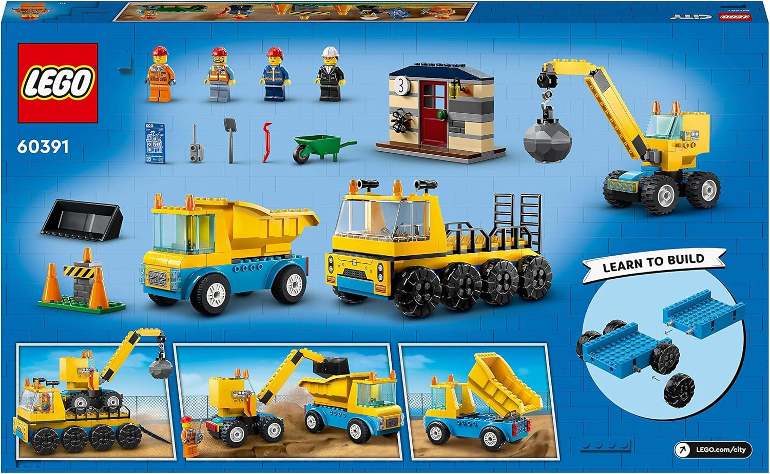 LEGO 60391 Miejskie pojazdy budowlane i żuraw wyburzeniowy, koparka, wywrotka i pojazdy transportowe Zabawka, zabawka edukacyjna dla dzieci w wieku od 4 lat i więcej Zestawy do budowania Besuche den LEGO-Store