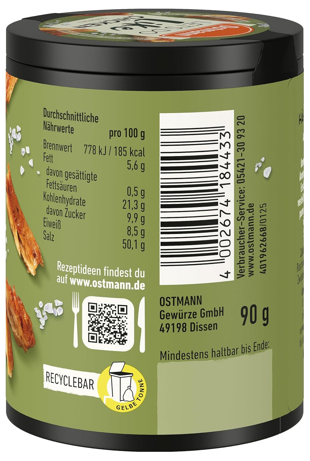 Ostmann Gewürze - Zróbmy jak kurczak | Hähnchen-Geschmack für ungewürzte Fleischersatzprodukte | Gewürzsalz für Tofu i Sojachunks | 90 g w koszu Metalldose