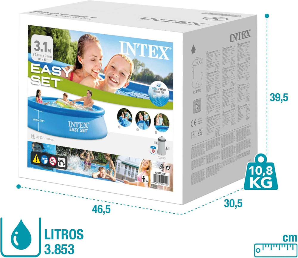 Intex 28122NP - Łatwy zestaw do okrągłego basenu naziemnego, Pompa filtrująca 1250 L/h, 3853 L, PVC, Niebieski, 305x76 cm