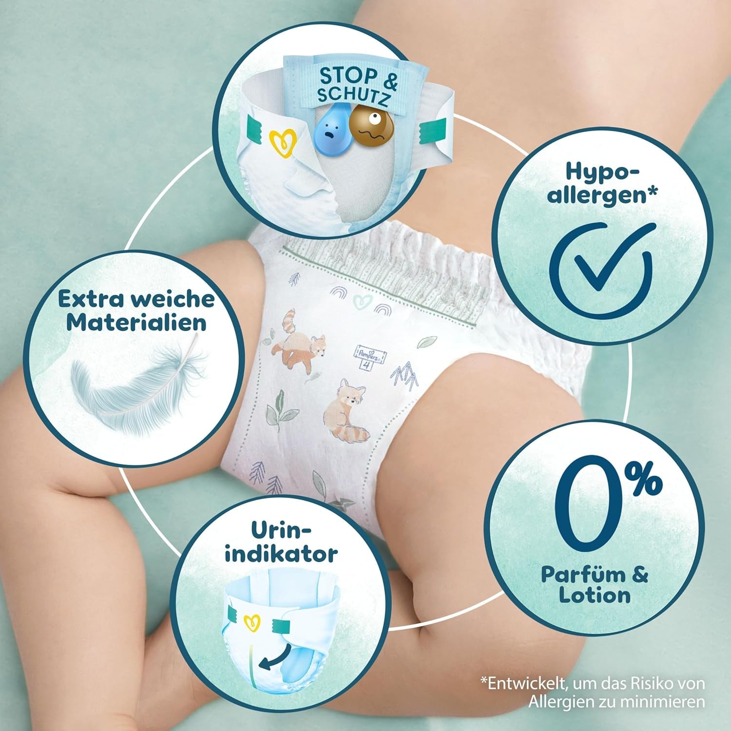 Pieluchy Pampers Harmony Rozmiar 4, 174 pieluszki, 9kg-14kg, Delikatna ochrona skóry ze 100% ochroną Pampers