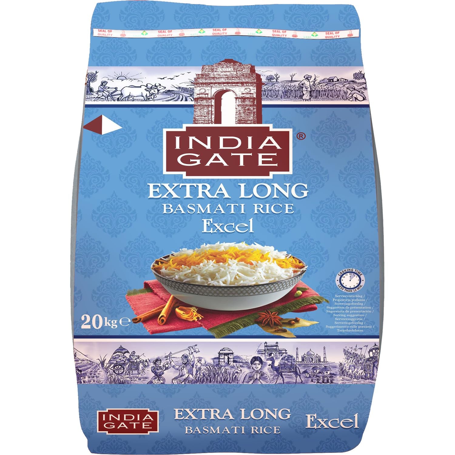 INDIA GATE Premium Basmati Rice – Długoziarnisty drobnoziarnisty, aromatyczny ryż z Indii, drobnoziarnisty długoziarnisty (1 x 5 kg)
