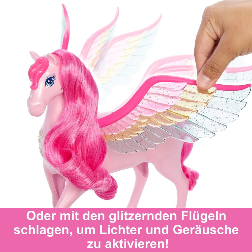 Barbie A Hidden Magic Pegasus - jucărie interactivă cu lumini și sunete, 10 accesorii, aripi curcubeu, pentru copii de la 3 ani, HLC41 Papusi Naty Shop