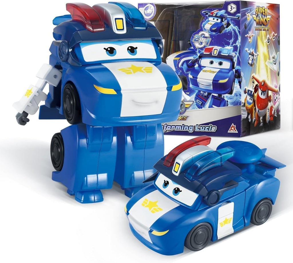 Super Wings Transformation Plane Supercharged Traver, Aprox. 12.7 Cm Figură mare de joacă pentru copii, avion de jucărie și figură de robot pentru băieți și fete de peste 3 ani, argintiu Action figures Naty Shop Lucie