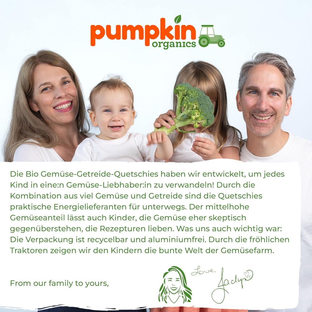 Pumpkin Organics torebki z organicznymi warzywami i zbożami, opakowanie 8 szt.: Gruszka, Truskawki, Bataty, Buraki, Banany, Owies - Bez dodatku cukru¹ - Od 6 miesiąca życia - jako przekąska lub pokarm uzupełniający w opakowaniu (8 x 100g)