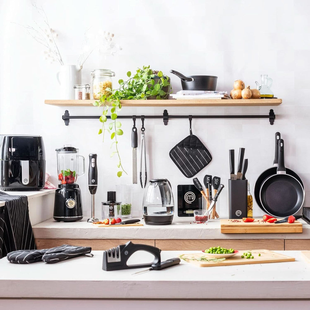 Masterchef Stabmixer, Pürierstab Mit Spritzschutz, Zauberstab Küchengerät, Elektrische Mixstab Blender ręczny Mit 2 Geschwindigkeiten, Eintauchfunktion, Spülmaschinenfeste Komponenten, 200W, Schwarz Kitchen Naty Shop