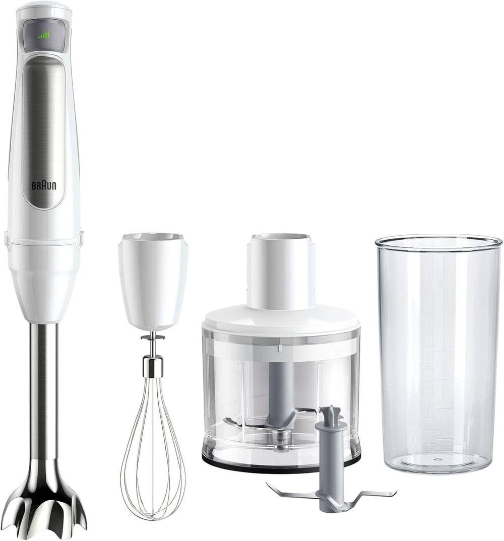 Braun Multiquick 7 MQ 7035X Stabmixer - Pürierstab Mit Abnehmbarem Edelstahl Mixfuß Mit Activeblade Technologie Zum Pürieren Der Härtesten Ingredient, Inkl. Zestaw 3-Teiliges Zubehör, 1000 Watt, Schwarz Kitchen Naty Shop Weiß Zerkleinerer (500 G)
