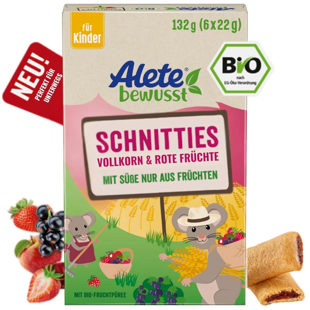 Alete Bio Schnitties, pełne ziarna i czerwone owoce 6 x 22 g Matka i Dziecko Naty Shop