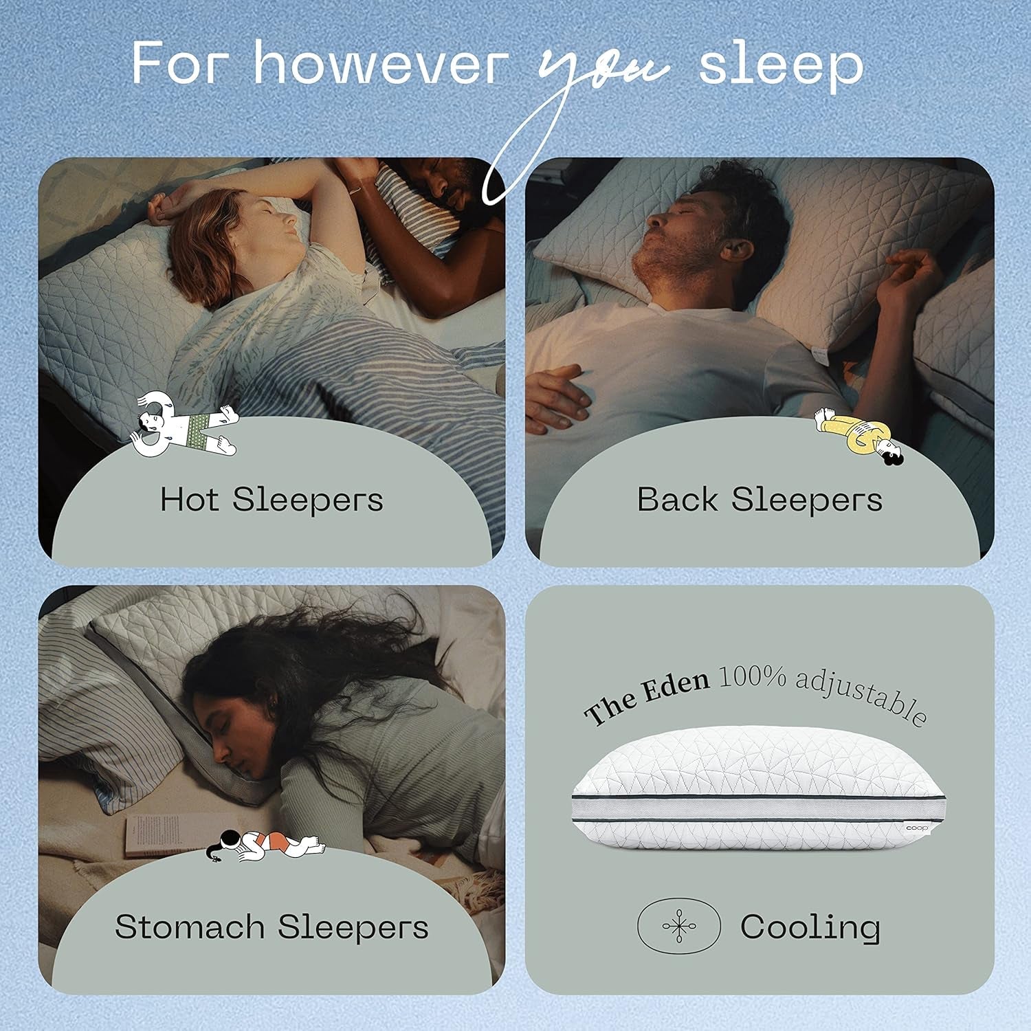 Coop Home Goods Eden Cool pernă reglabilă, dimensiune King, spumă de memorie reglabilă cu infuzie de gel, țesătură Lulltra moale și respirabilă, ideală pentru toți dorminții, ecologică, Perne standard Naty Shop