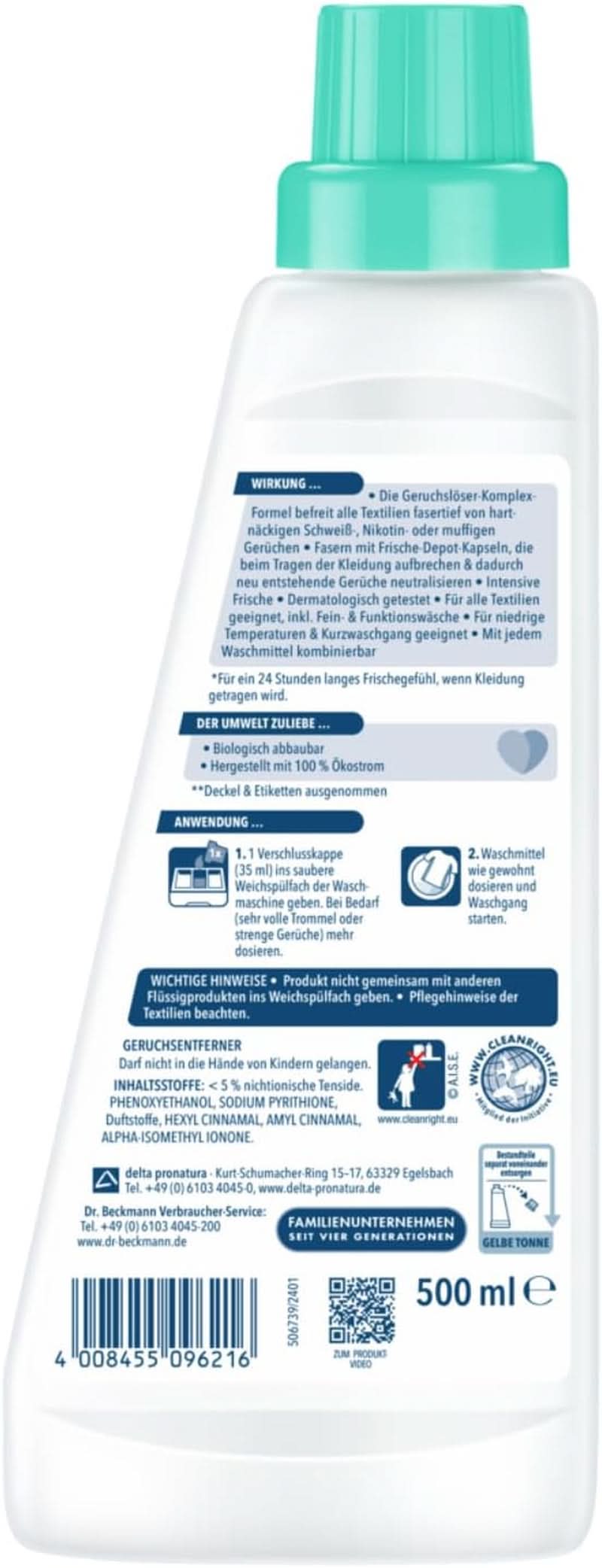 Dr Beckmann Odour Remover, Usuwa uporczywe zapachy z dywanów z głębokim włosiem, 500ml Naty Shop