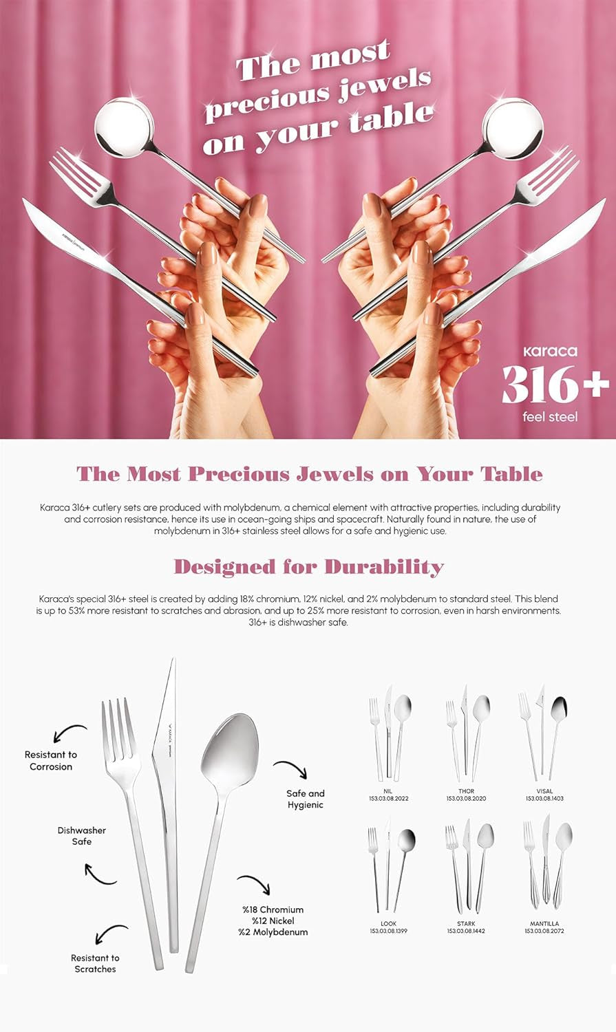 Karaca Amour, zestaw 84 sztućców dla 12 osób Kuchnia Naty Shop