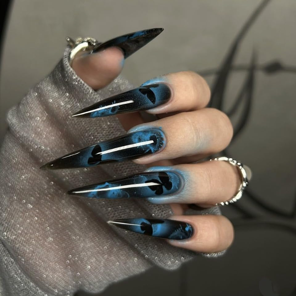 Mouyouglow Unghii lungi, Stiletto, alb lăptos, gradient roz, sclipici, cool, unghii false cu lipici, unghii artificiale roz Ombre sclipici