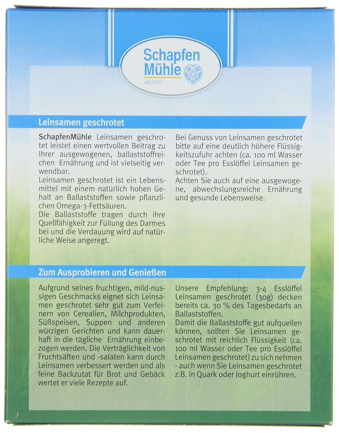 Siemię lniane mielone Schapfen Mill, opakowanie 200 g