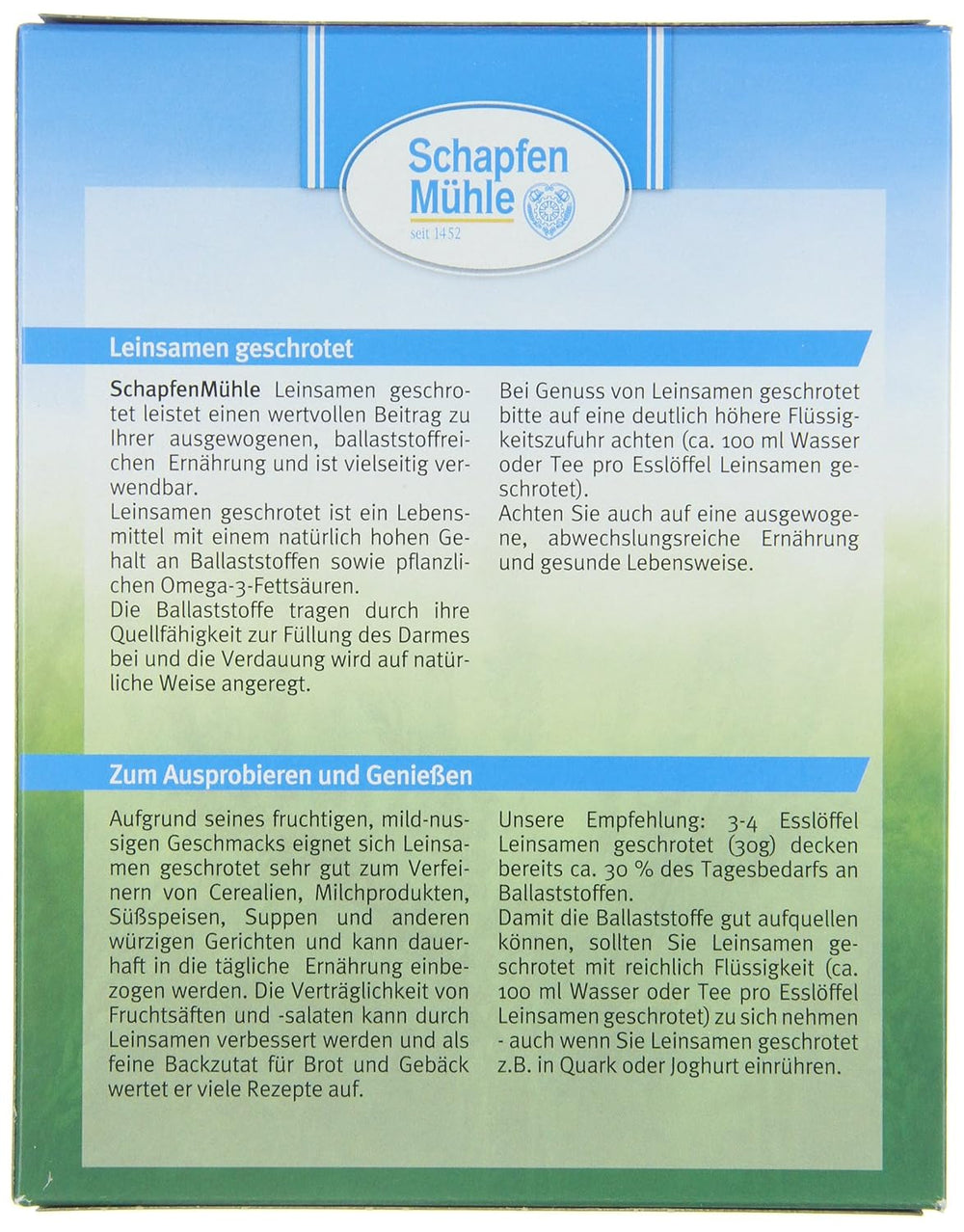 Siemię lniane mielone Schapfen Mill, opakowanie 200 g