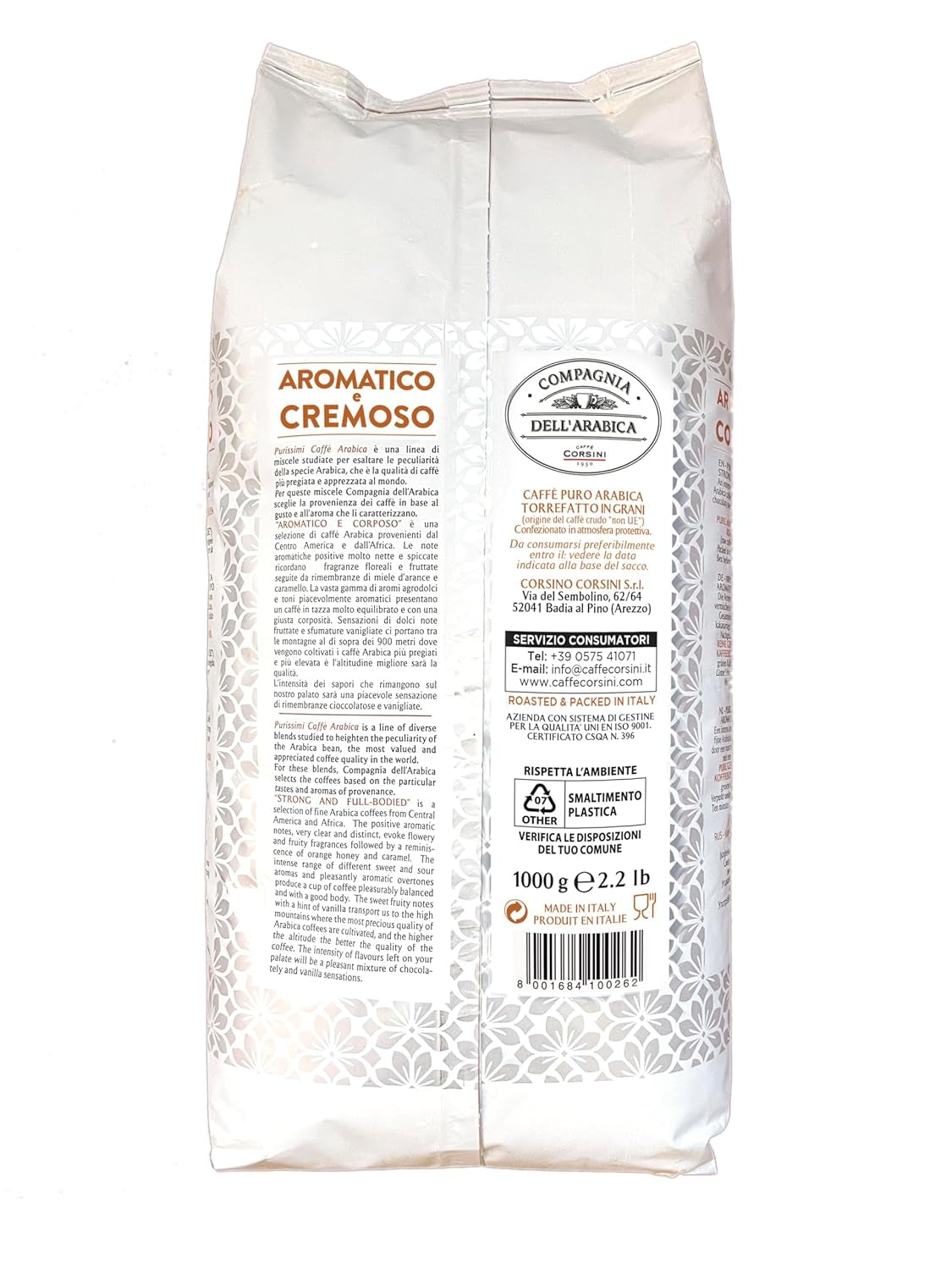 Caffè Corsini - Compagnia dell'Arabica, Arabica Kaffeebohnen Aromatisch und Cremig, 1 kg Packung geröstete Kaffeebohnen