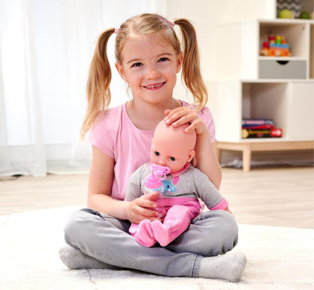 Simba 105140066 - Laura Interactive, lalka o miękkim ciele i zaspanych oczach, gaworząc podczas ruchu, pije z butelki i śpi, 40 cm, lalka od 2 lat Naty Shop Dolls