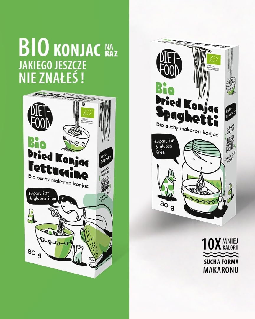 Fettuccine Konjac Shirataki Organic 80g - Niskokaloryczna i niskowęglowodanowa, bezglutenowa, niskowęglowodanowa, odpowiednia dla diet ketonowych, z mąką z tapioki