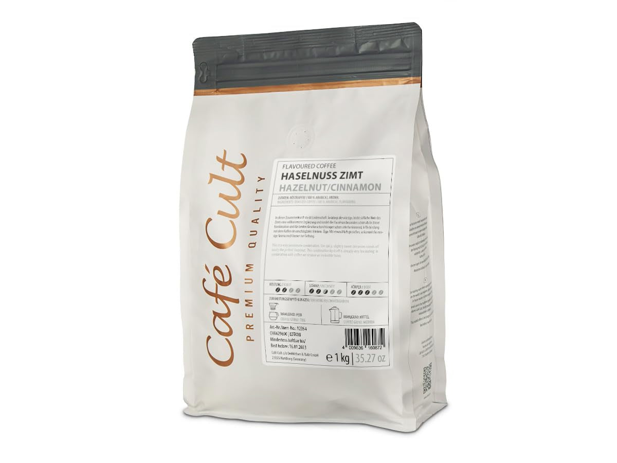 Cafea „Alune cu Scorțișoară” la pungă de 1 kg, boabe întregi, aromată 1 kg.