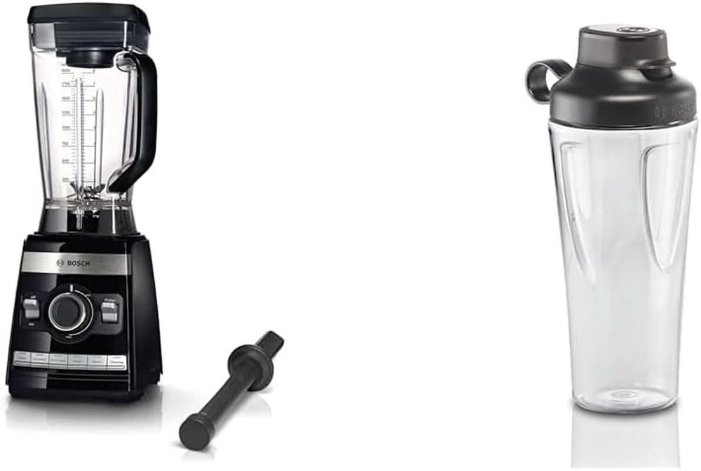 Bosch Mikser stojący Vitaboost MMBH6P6BDE, 6-Klingen-Edelstahlmesser, 2,5 l Tritan-Mixbehälter, Stopfer, 6 Automatikprogramme, Rezeptbuch, Bpa-Frei, Einfache Reinigung, 45.000 U/Min, 1600 W, Schwarz Kucatarie Naty Shop Bundle Mit Flasche 6 Automatikprogramme Deutsches Rezeptbuch