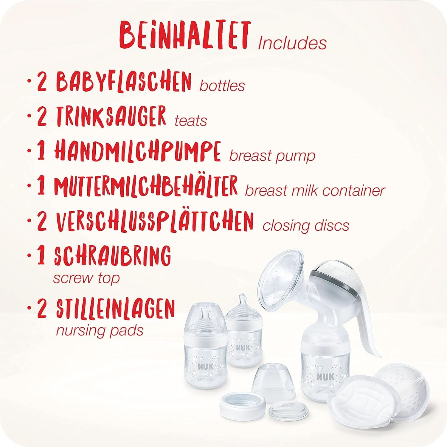 Pompă de sân manuală NUK Nature Sense | Set de alăptare cu pompă de sân manuală, biberoane și tampoane de alăptare Ultra Dry Comfort | 6 piese Accesorii Hrana si Alaptare Bebe Naty Shop
