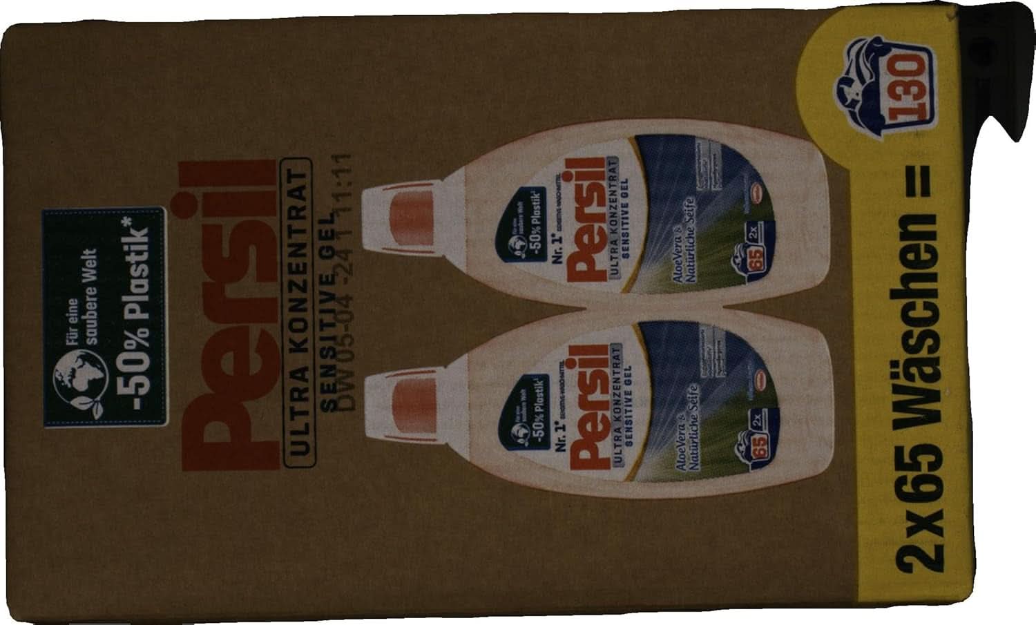 Persil Ultra Concentrate Sensitive Gel (130 prań) Detergent w płynie dla alergików i dzieci w mniejszej butelce, aby zmniejszyć ilość plastiku Usuwa trudne plamy Testowany dermatologicznie Detergenty do prania Naty Shop