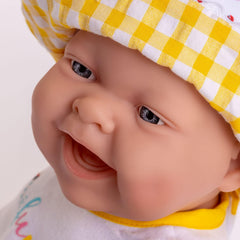 JC Toys - Lola Lemon Twist Puppe, 36 cm, miękki winyl, uśmiechnięta twarz, sitzende Puppe, Kleidung mit Vichy und Sandalen, Mädchen, 2 Jahre