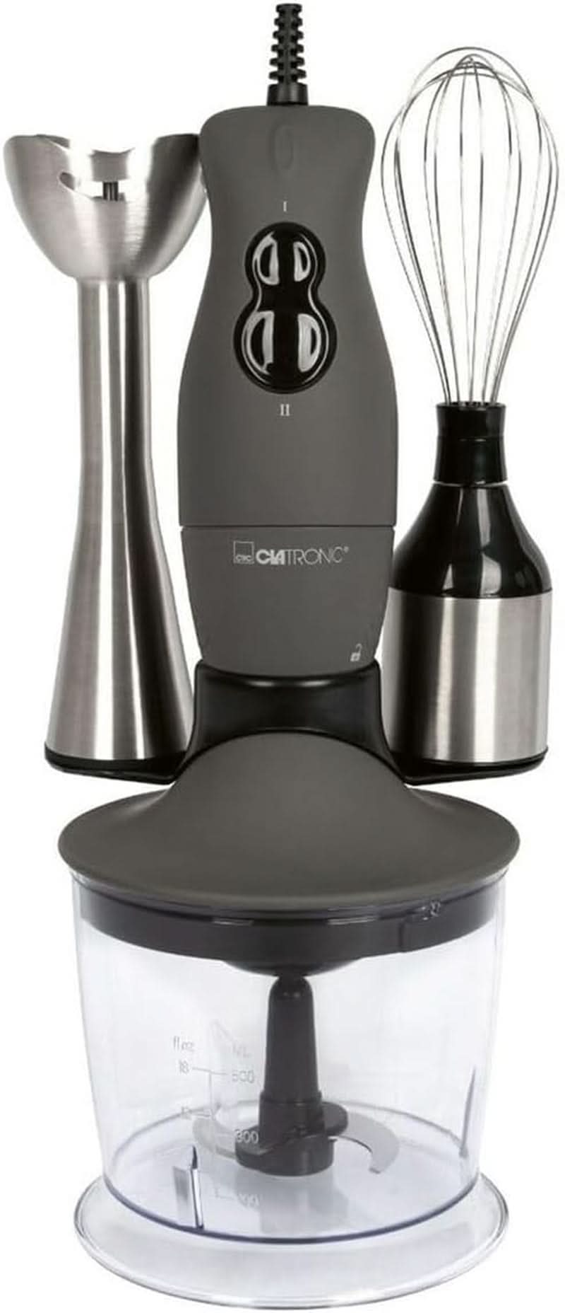 Zestaw mikserów stojących Clatronic® | Mikser, Pürierstab, Zerkleinerer Aus Edelstahl | 400 W | 2 Geschwindigkeitsstufen | Allesschneidera | Mixbehälter | Schneebesen | Multizerkleiner | SMS 3777 Kuchnia Naty Shop 400 Watt