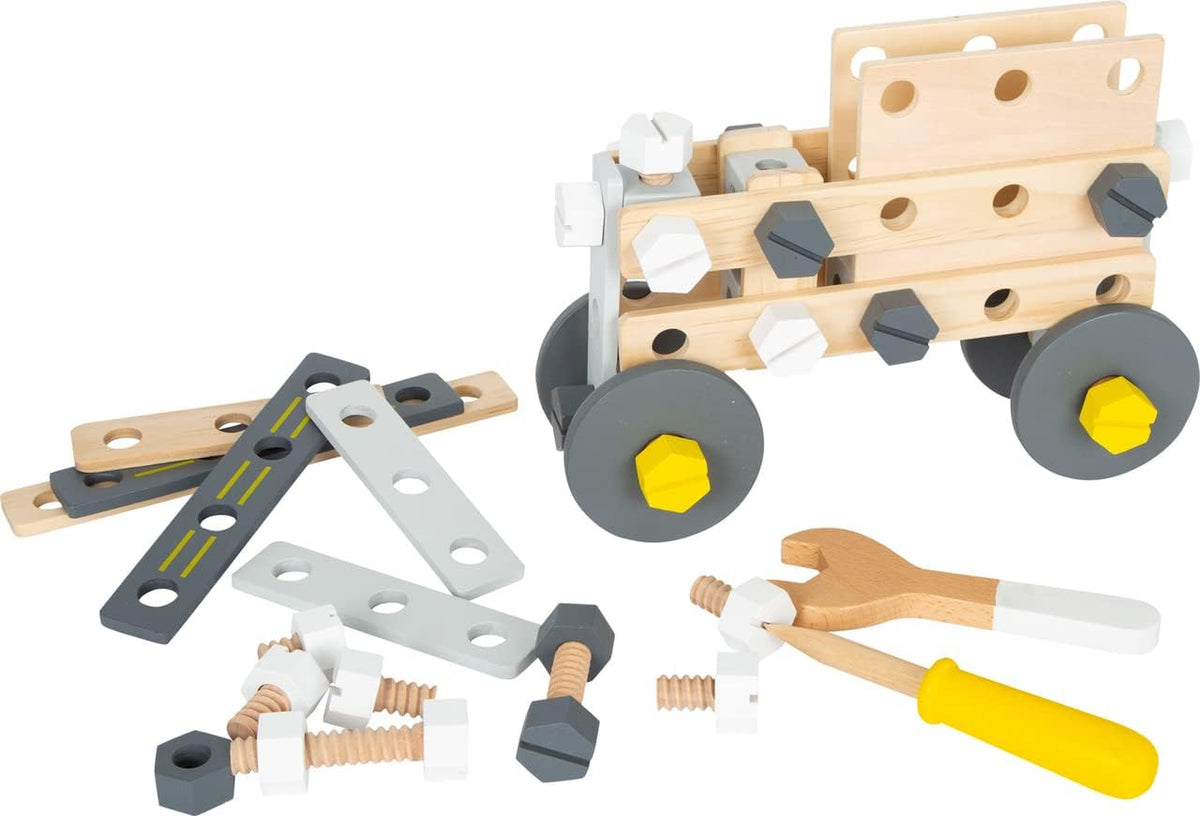 Small Foot Konstruktionsset Miniwob aus Holz, kreativer Bausatz mit Werkzeuge und Zubehör, ab 3 Jahren, 11810, szary żółty