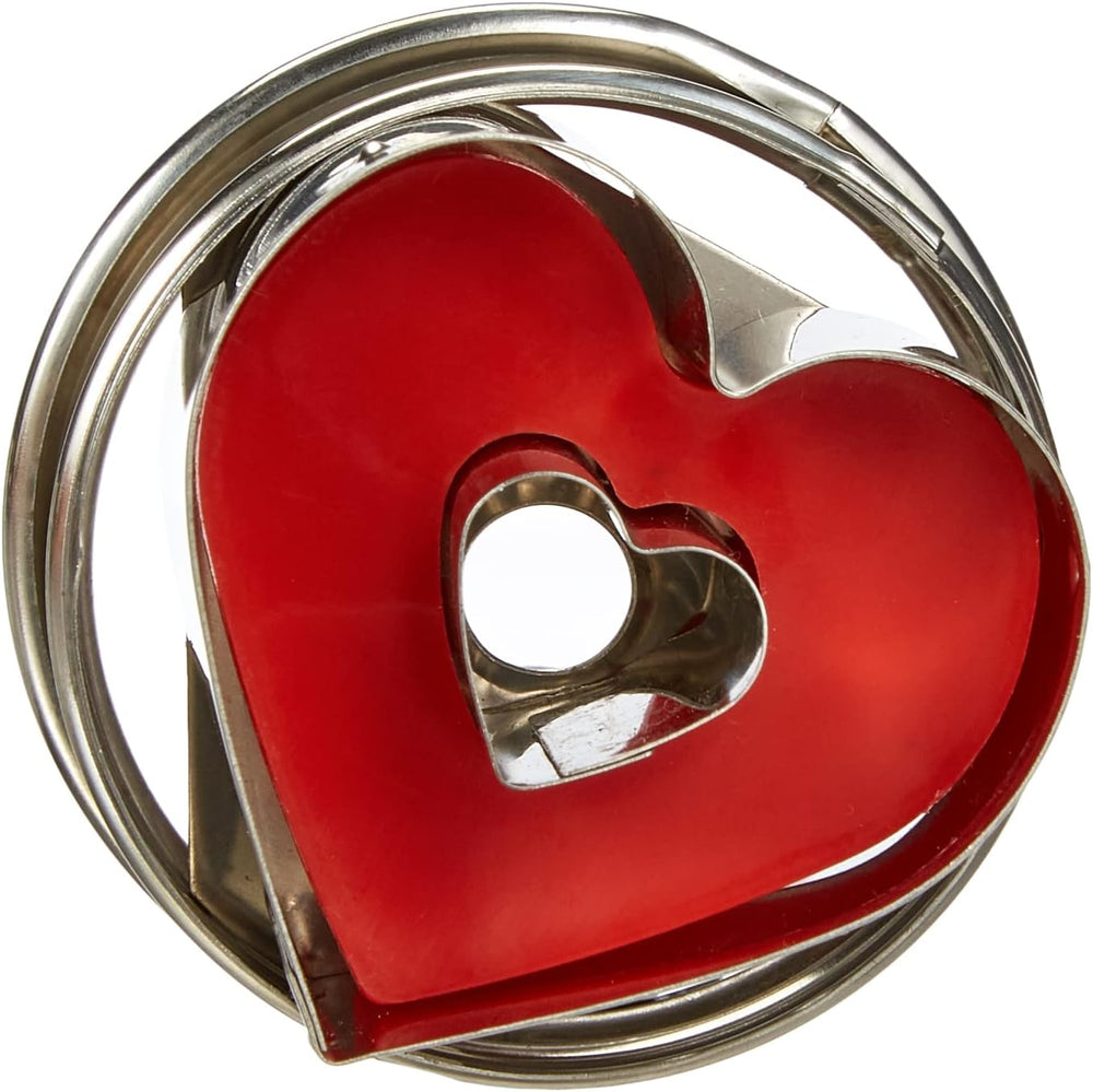 Städter 966353 Formă de biscuiți cu ejector, în formă de inimă, oțel inoxidabil, diametru 4,8 cm, argintiu/roșu, 4,8 x 4,8 x 4,8 cm