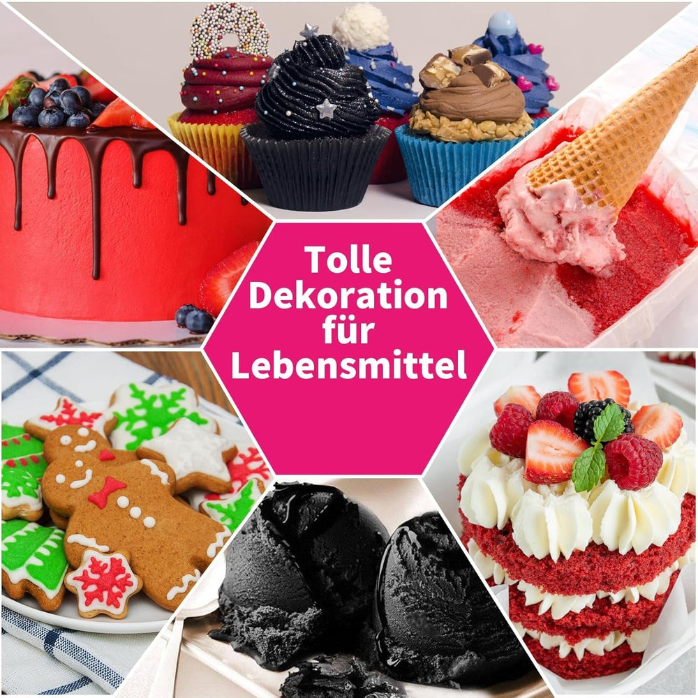 Colorant alimentar pudră - 2 culori colorant alimentar solubil în apă ultra concentrat, colorant alimentar pentru fondant, coloranți alimentari, macarons, copt, colorant alimentar roșu și negru - 5 g