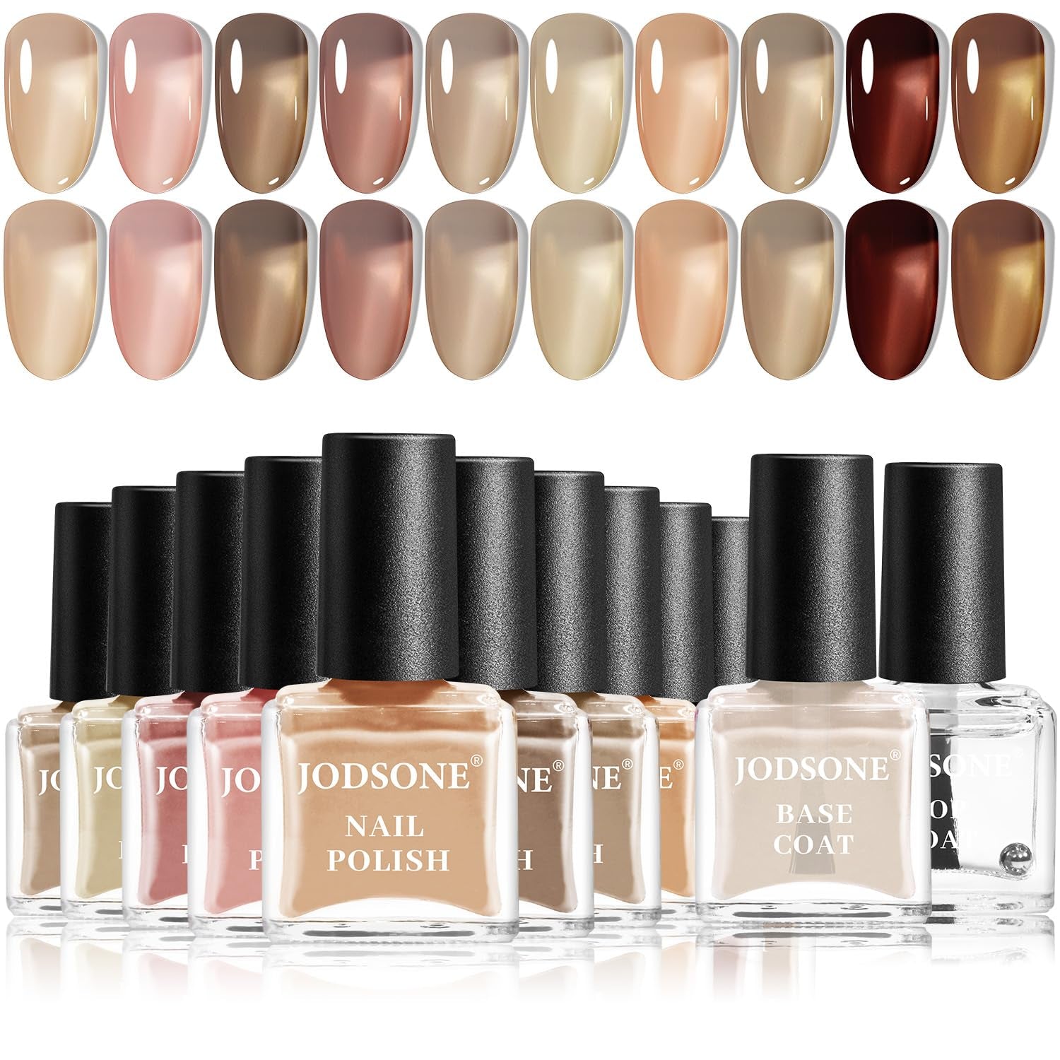 JODSONE 12-częściowy zestaw lakierów do paznokci, kombinacja 10 kolorów, 2 warstwy bazowe i warstwa wierzchnia, szybkoschnący lakier do paznokci dla amatorów i początkujących