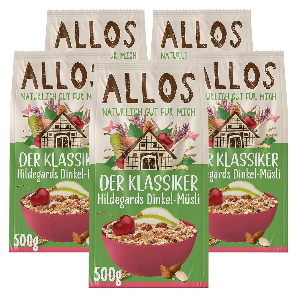 Allos niesłodzone musli białkowe | Organiczne musli | Płatki owsiane | Płatki śniadaniowe | Wegańskie (5 x 450g), 1 sztuka (opakowanie 5 szt.)