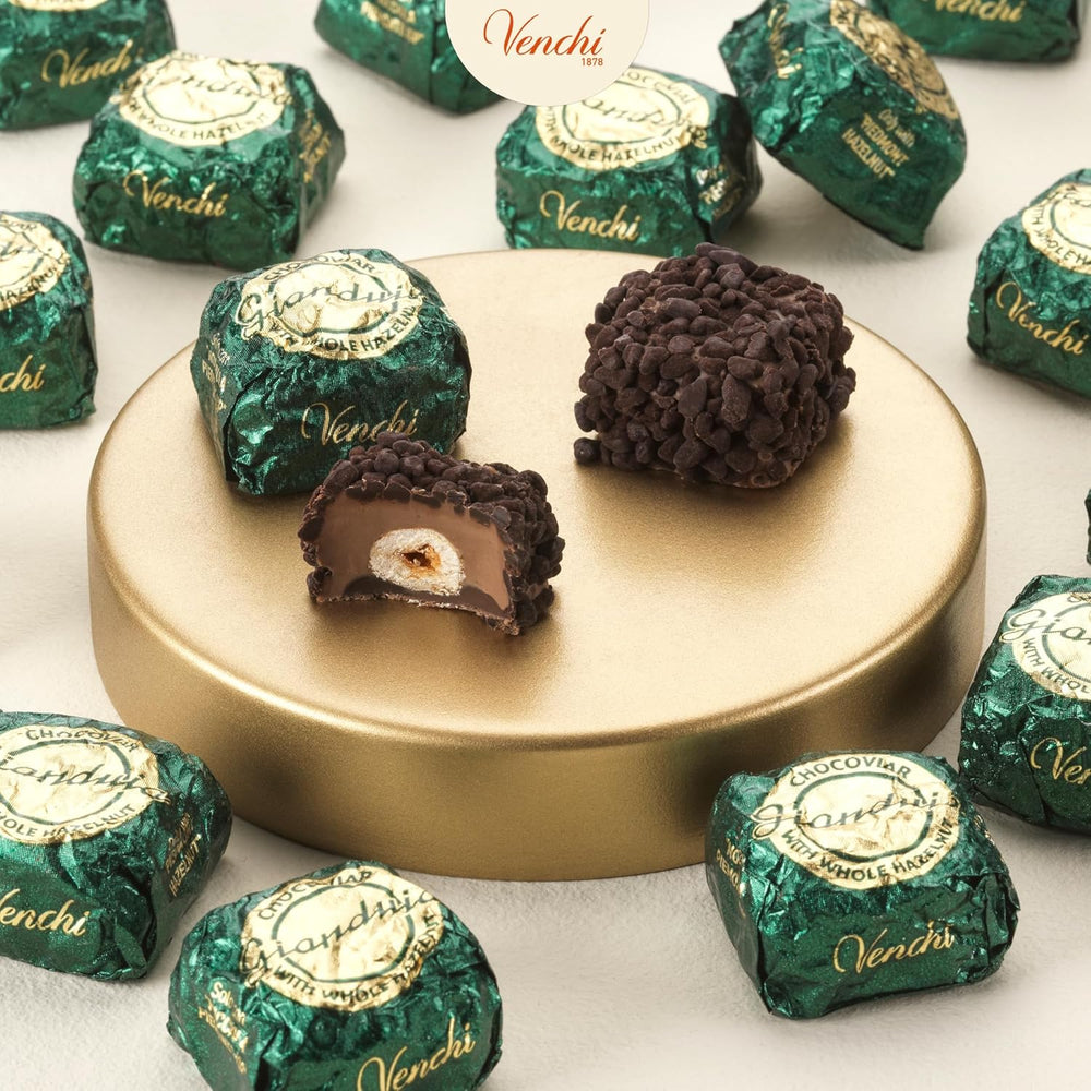 Venchi – Chocoviar Gianduia, praliny w torebce 1 kg, czekolada Gianduia produkowana wyłącznie z „orzechów laskowych Piemontu leśnych”, bezglutenowa, bez sztucznych barwników i bez konserwantów