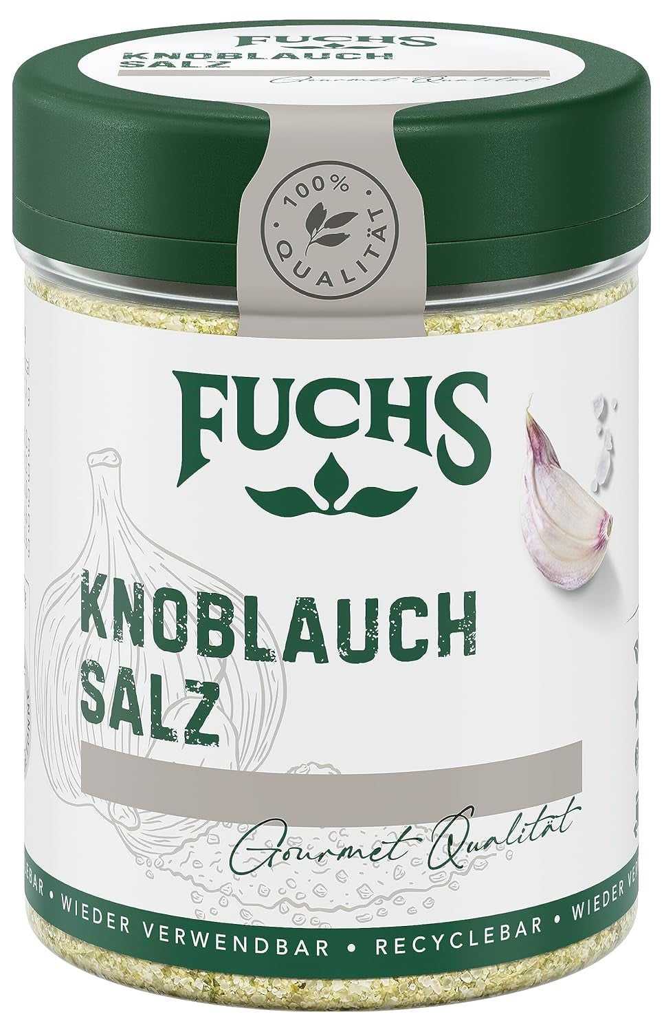 Fuchs Gewürze - Knoblauchsalz - Gewürzsalz für Dips, Saucen und Gemüse - naturalne składniki - 90 g w wiederverwendbarer, recyclebarer Dawka