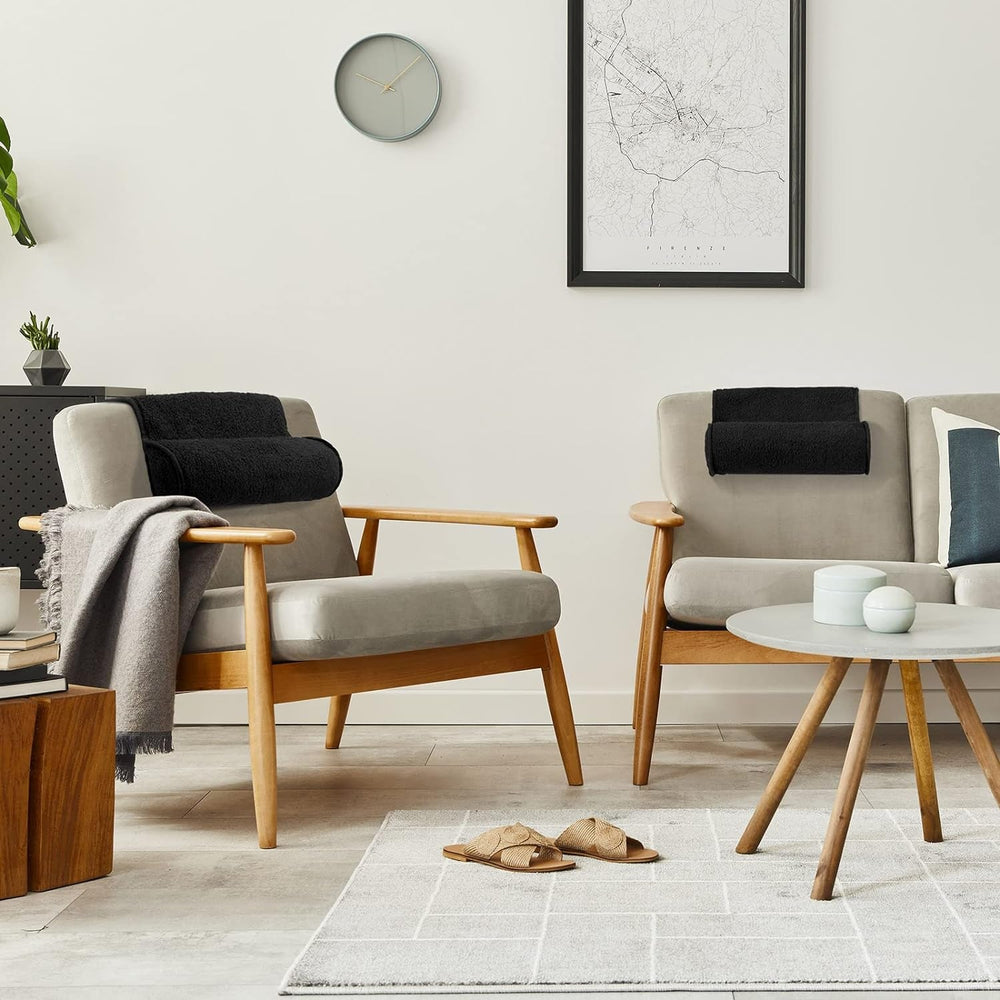 Pernă de gât pentru șezlong, pernă pentru cap, pernă reglabilă din pluș, rolă pentru gât, antiderapantă, fleece, canapea, pernă de susținere a gâtului și capului pentru călătorii, acasă, șezlong, canapea, fotoliu (negru)