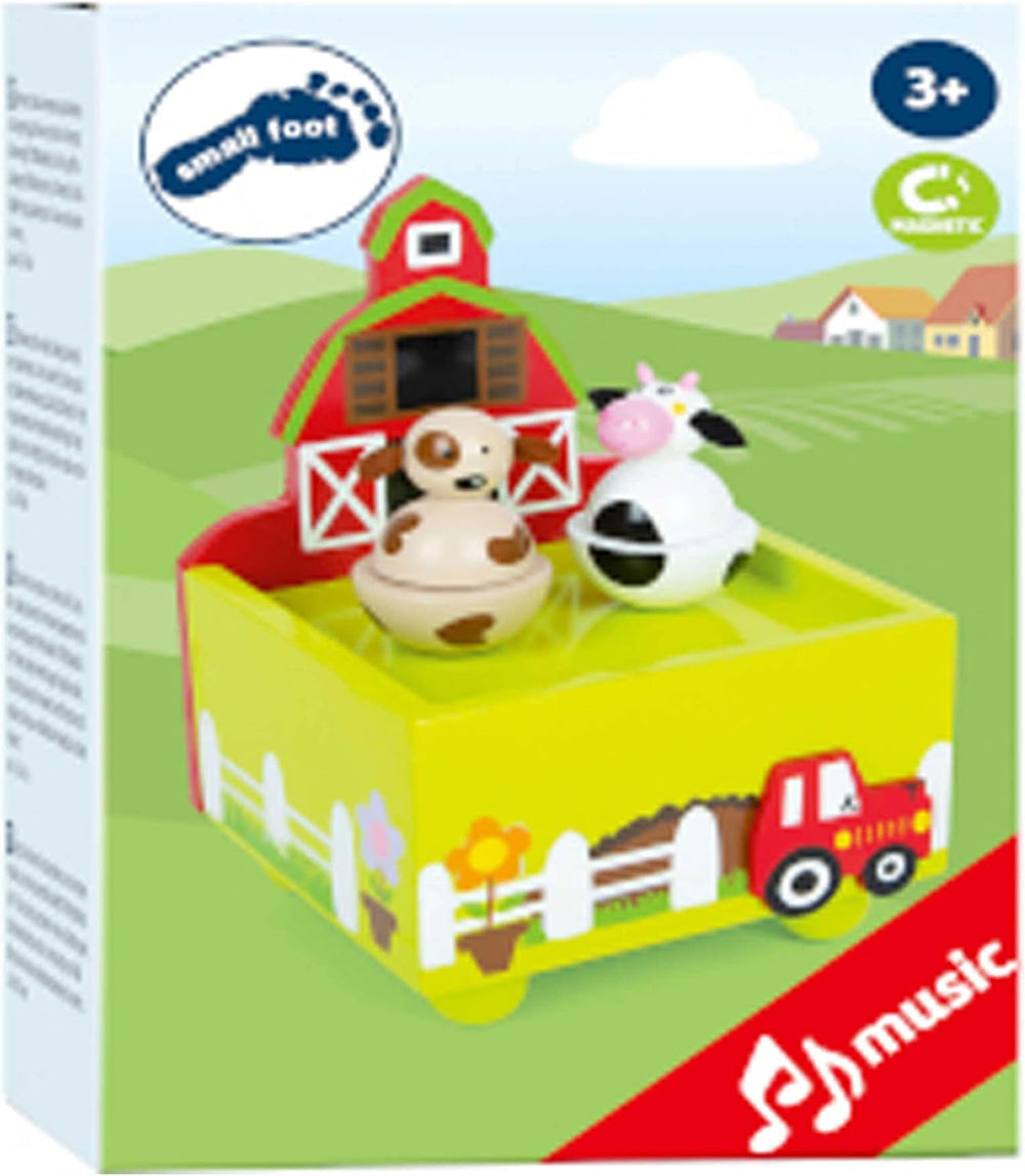 cutie muzicală cu picior mic ferma, din lemn cu motive vesele de animale, cutie muzicală pentru copii cu vârsta de peste 3 ani, 11715 Jucarii Bebe Naty Shop