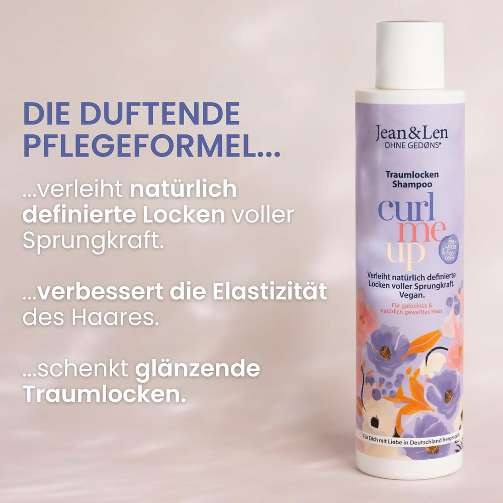 Jean & Len Dream Curls Szampon do włosów kręconych i falowanych, woda ryżowa i jagody acai, 300 ml Jean & Len
