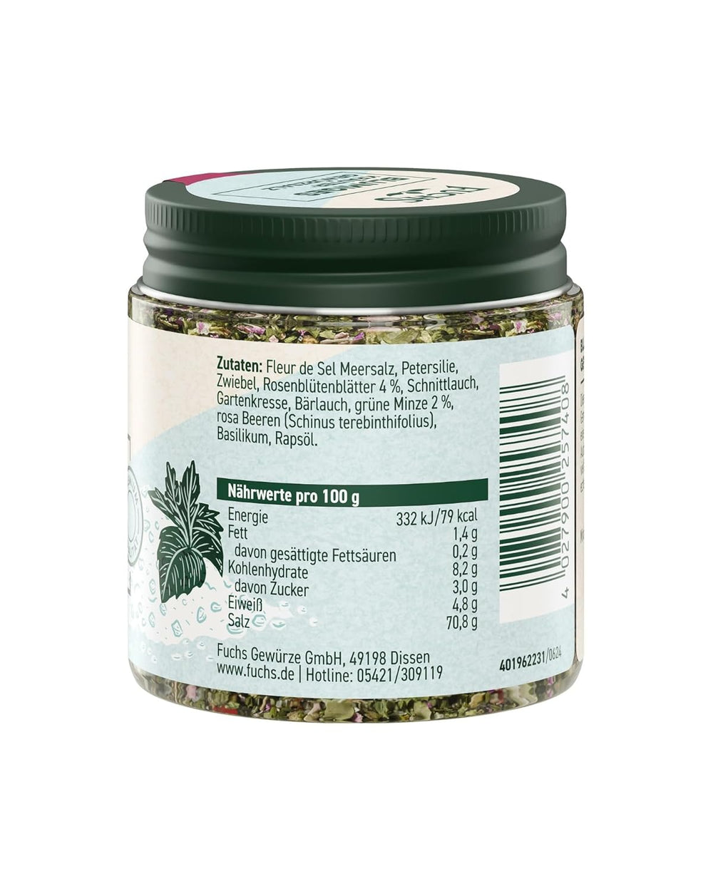 Fuchs Gewurze - Blumiges Kräutersalz | Gewürzsalz mit Rosenblütenblättern, Minze & Salz | Verfeinert Gemüse und Pasta-Gerichte | 45 g im wiederverschließbaren Gewürzglas