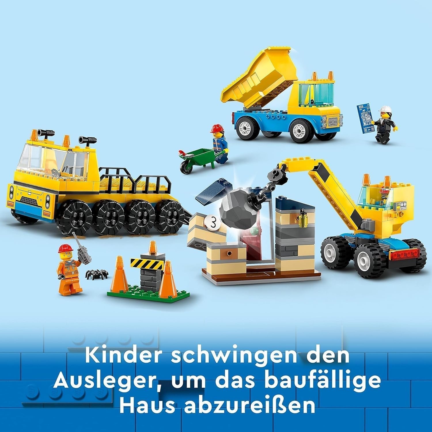 LEGO 60391 Miejskie pojazdy budowlane i żuraw wyburzeniowy, koparka, wywrotka i pojazdy transportowe Zabawka, zabawka edukacyjna dla dzieci w wieku od 4 lat i więcej Zestawy do budowania Besuche den LEGO-Store