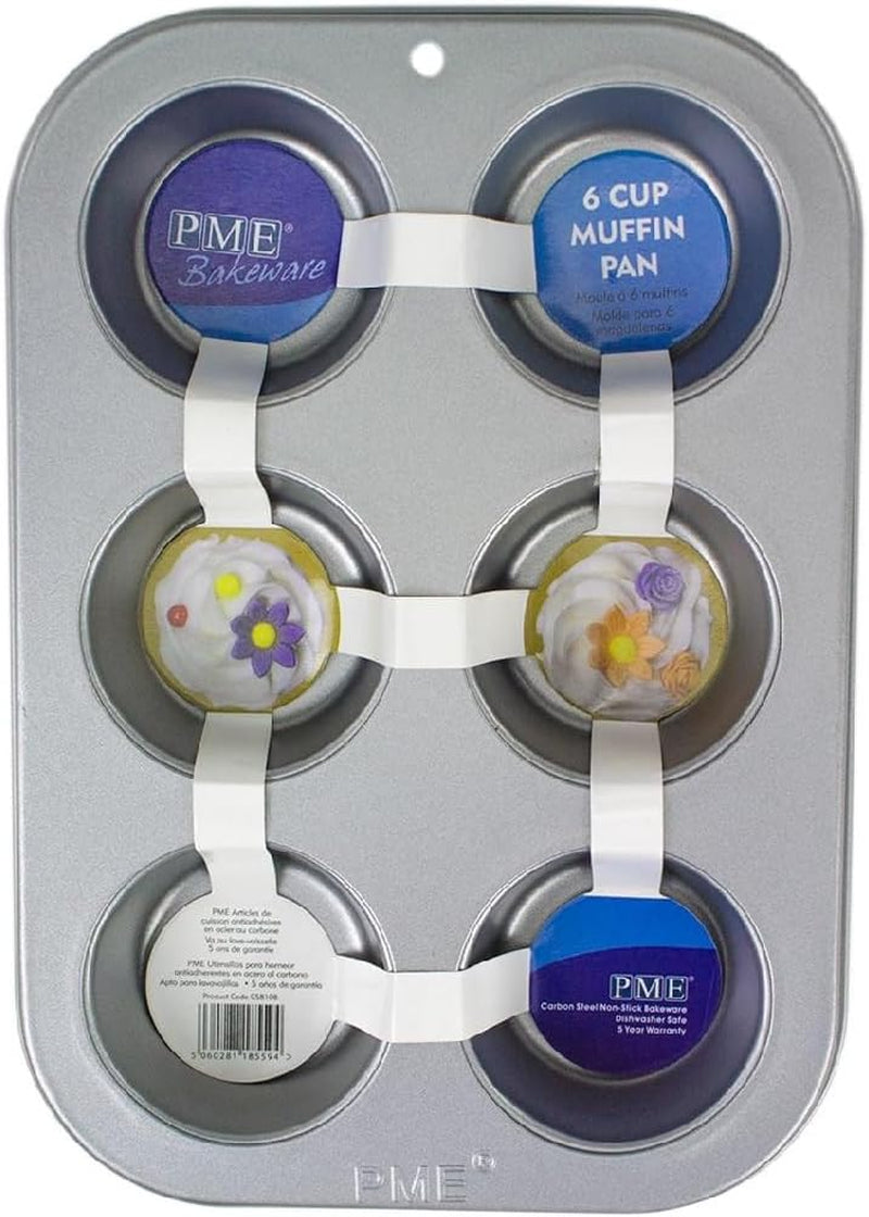 CSB108 6-otworowa, nieprzywierająca forma do muffinów ze stali węglowej, stal nierdzewna, srebrna, 28,9 x 17,7 x 3,1 cm Formy i tace do pieczenia Naty Shop