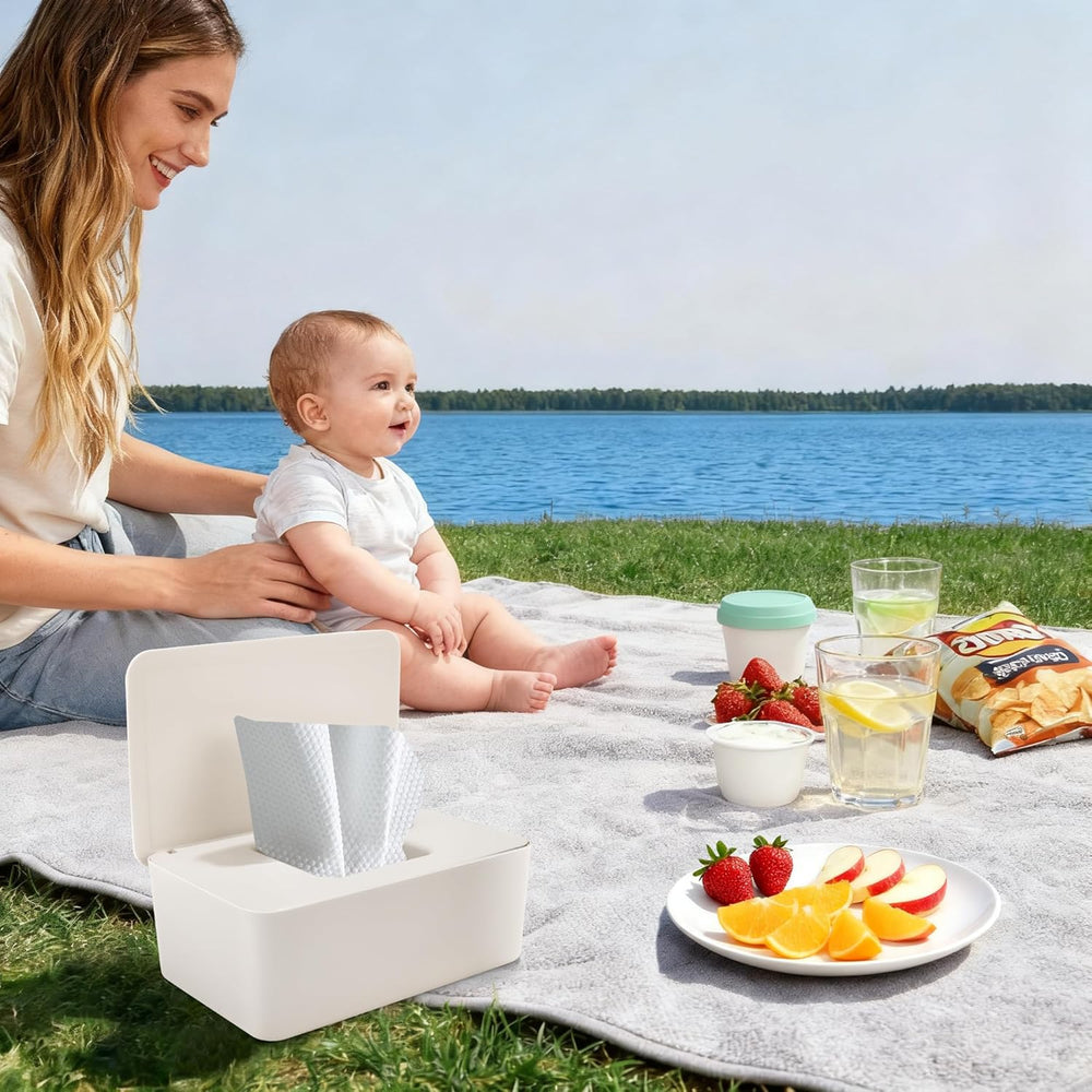 Pudełko na chusteczki nawilżane z pokrywką, pudełko na chusteczki nawilżane, dozownik chusteczek nawilżanych dla dzieci, wodoodporne i szczelne pudełko do przechowywania, dozownik chusteczek nawilżanych do łazienki, kuchni, biały