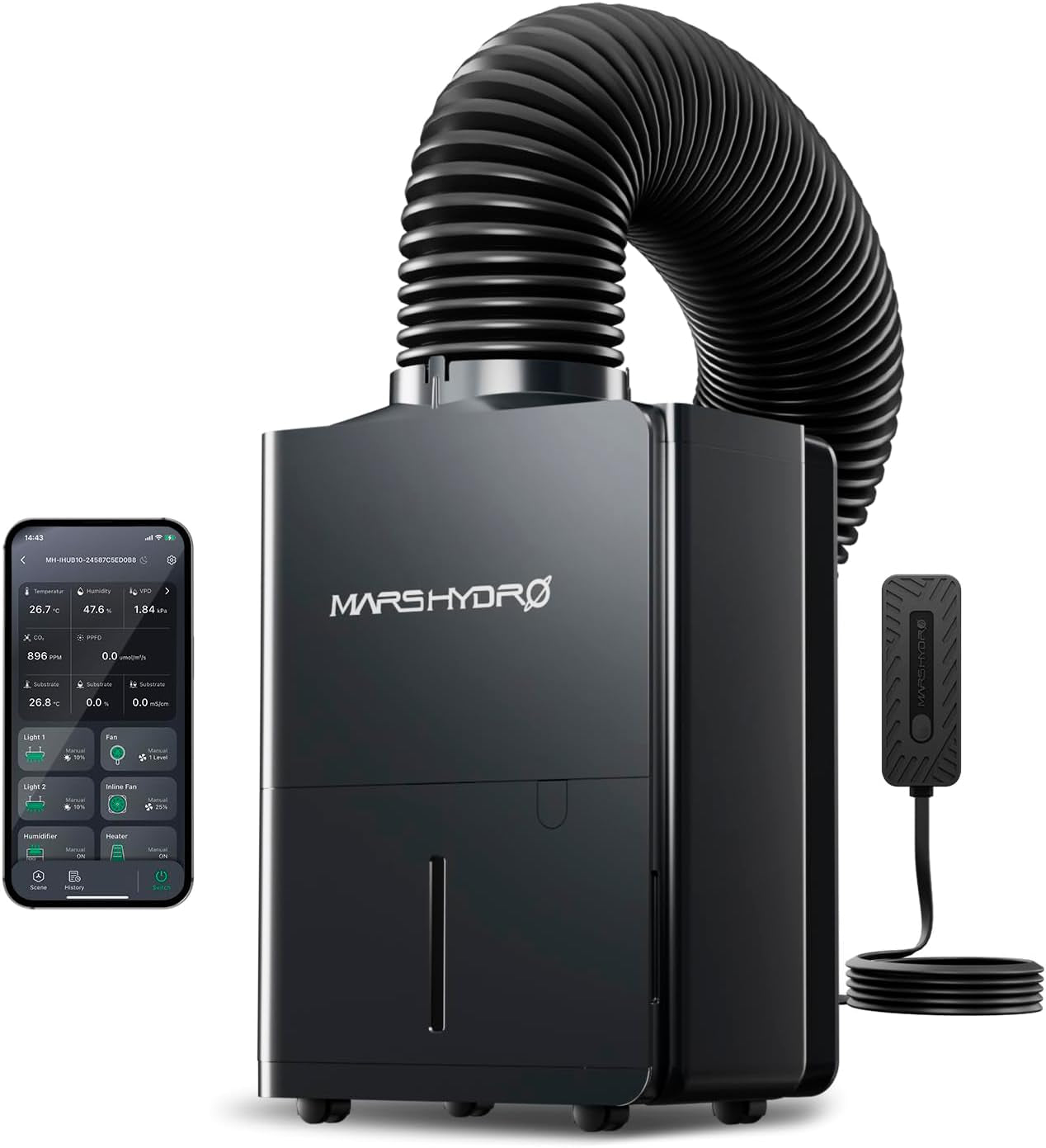 Osuszacz MARS HYDRO, 12 l/dzień, automatyczne odszranianie, funkcja timera, osuszacz pokojowy do namiotów hodowlanych, piwnic i roślin, zbiornik na wodę o pojemności 1,2 l