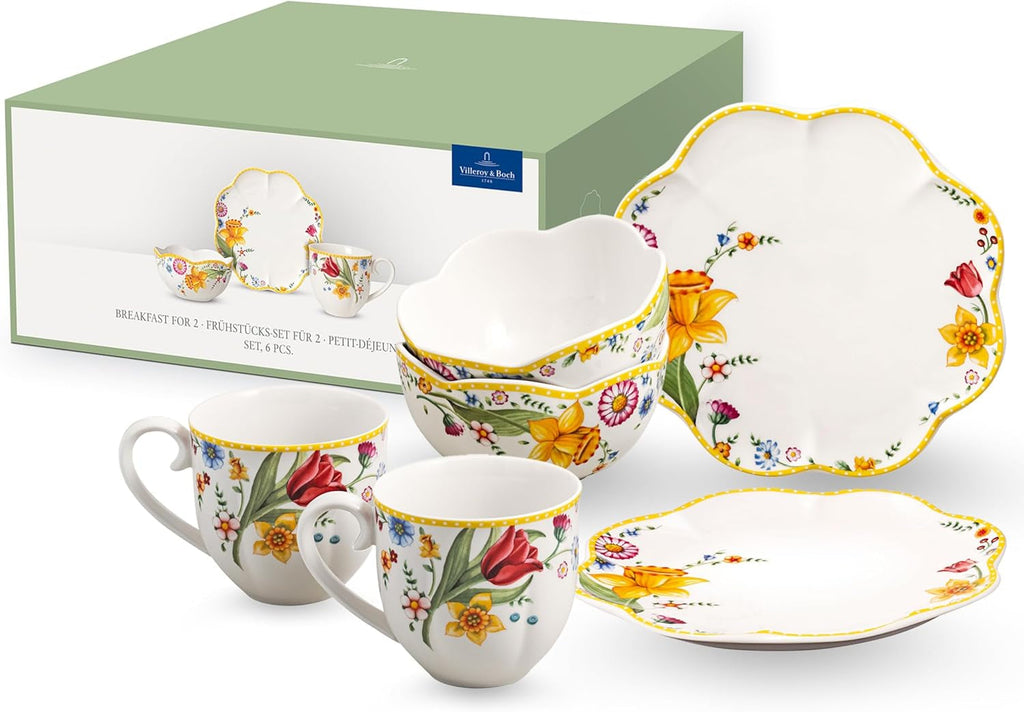 Villeroy & Boch – Spring Awakening Frühstücksset Für 2 Personen, 6 Teilig, Ostergeschirr Set Frühstück, Ostern, Kaffeeservice, Geschirr Frühling, Porzellan Seturi vesela masa Naty Shop Frühstücks-Set Für 2, 6Tlg.