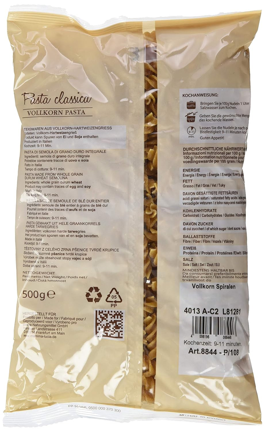 Makaron spiralny pełnoziarnisty, 500 g