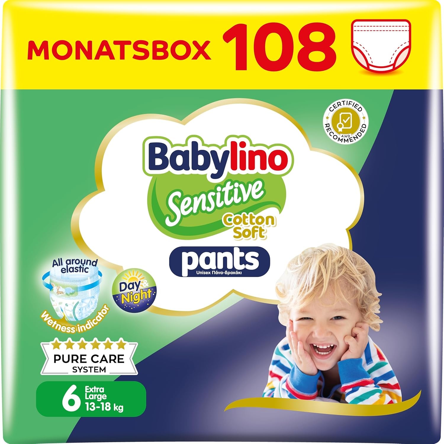 Pieluszki Sensitive Cotton Soft, rozm. 4, Spodnie Maxi (7-13 kg), 22 sztuki