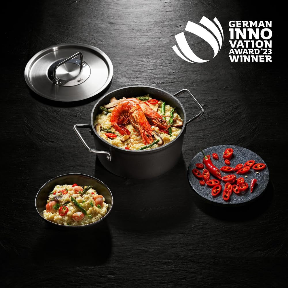 Fissler Adamant, tigaie de servit, aluminiu, neaderentă, margine înaltă, rezistentă la zgârieturi - Inducție Oale si Tigai Naty Shop