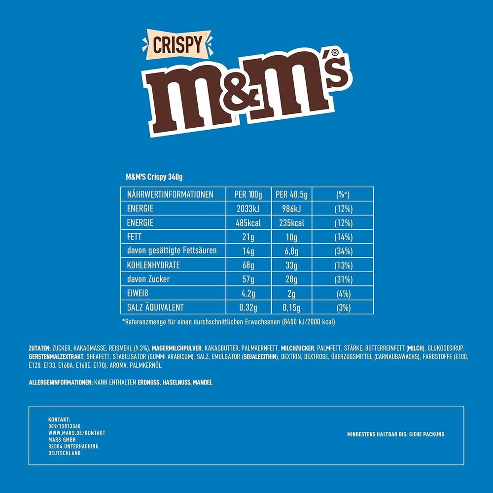 M&M'S Crispy, kawałki czekolady z chrupiącym rdzeniem Naty Shop Chocolate Candies